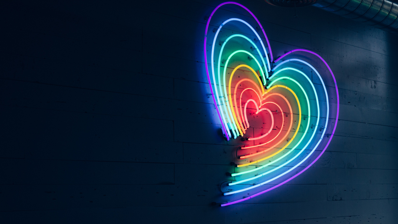 光, 霓虹灯, 心脏, 视觉效果的灯光, 色彩 壁纸 1280x720 允许
