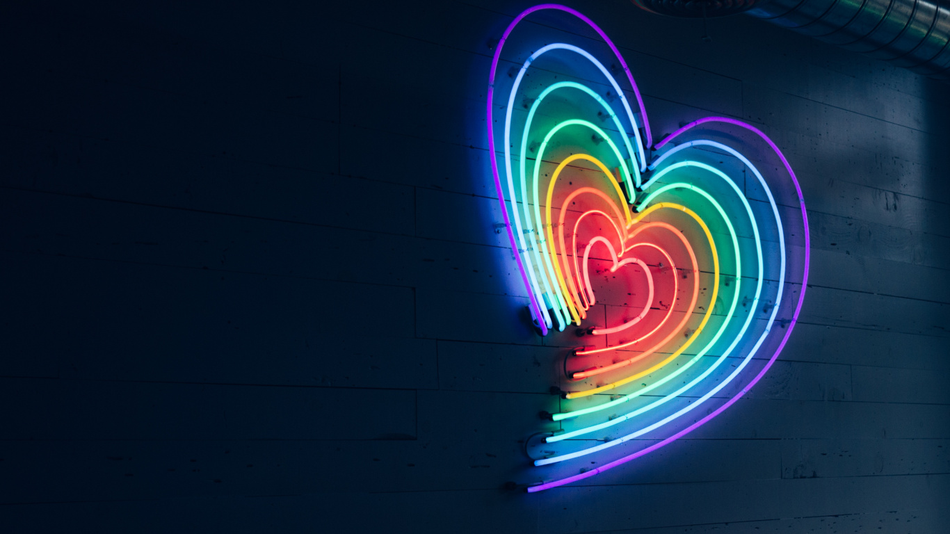 光, 霓虹灯, 心脏, 视觉效果的灯光, 色彩 壁纸 1366x768 允许