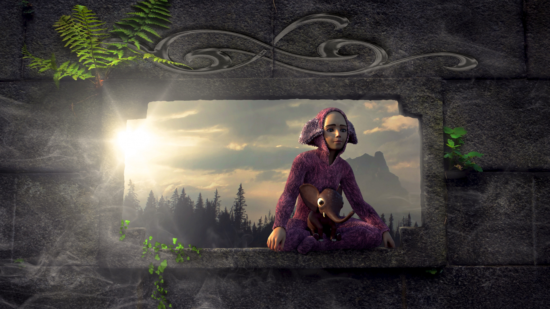 Femme en Manteau Rouge et Noir Assis Sur un Banc en Béton. Wallpaper in 1920x1080 Resolution