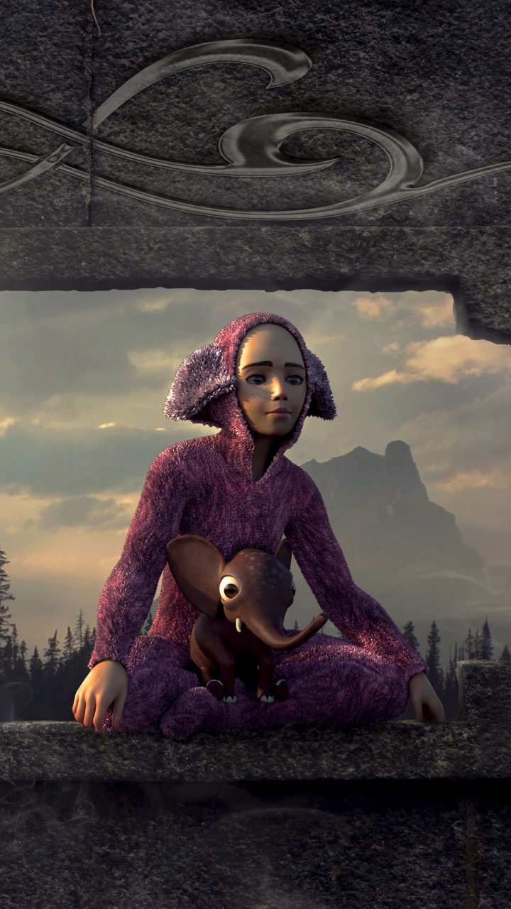 Frau im Rot-schwarzen Mantel Sitzt Auf Betonbank. Wallpaper in 720x1280 Resolution