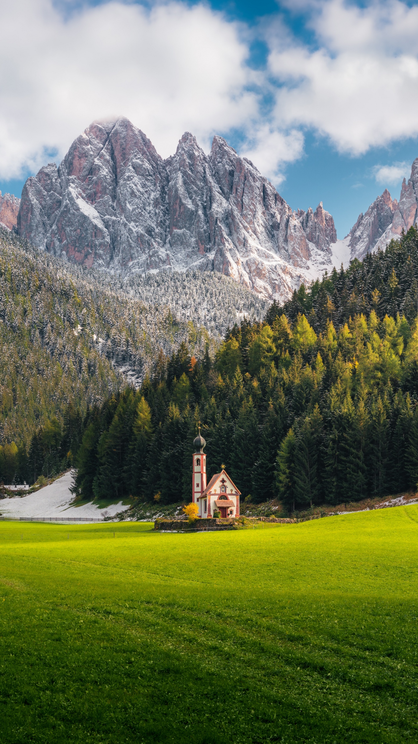 Dolomiten, Kirche st Johannes, Cloud, Naturlandschaft, Natur. Wallpaper in 1440x2560 Resolution