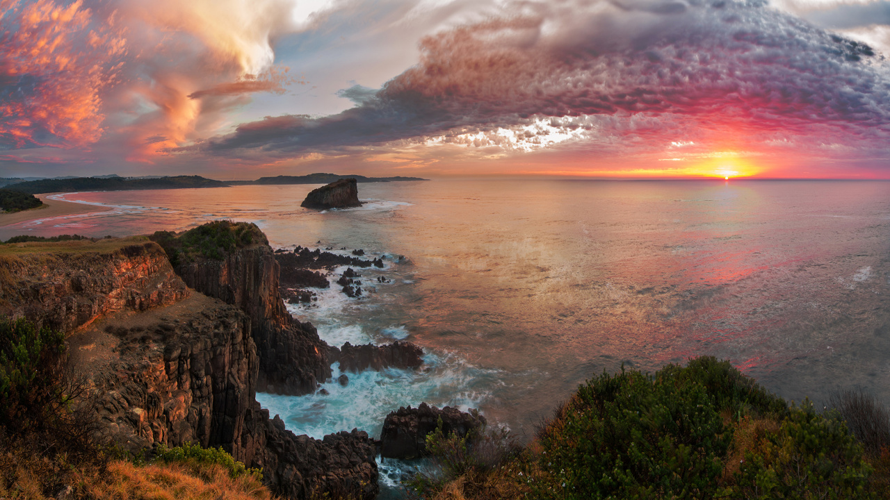 日落, 性质, 大海, 海岸, 岬 壁纸 1280x720 允许