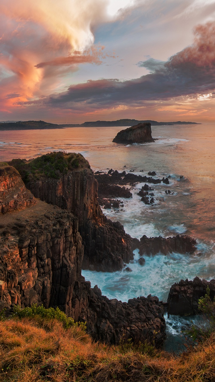 日落, 性质, 大海, 海岸, 岬 壁纸 720x1280 允许