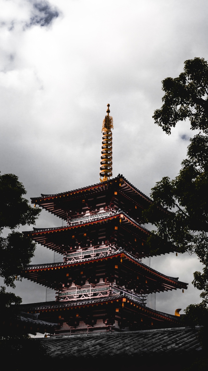 Temple Pagode Rouge et Noir. Wallpaper in 720x1280 Resolution