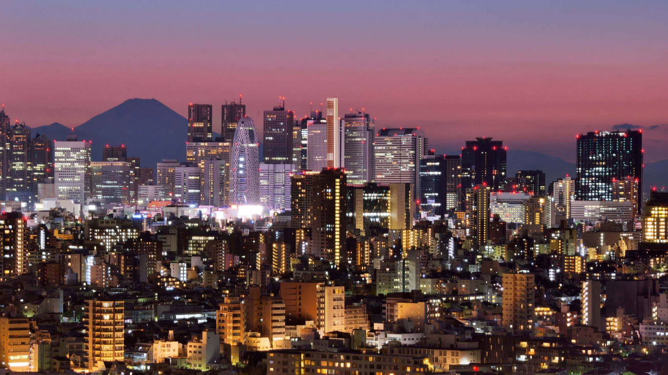 Skyline Der Stadt Bei Nacht Night. Wallpaper in 1366x768 Resolution