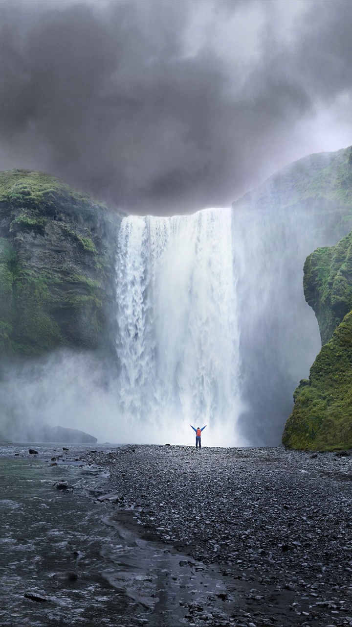 People Walking on Rocky Road Near Waterfalls During Daytime. Wallpaper in 720x1280 Resolution