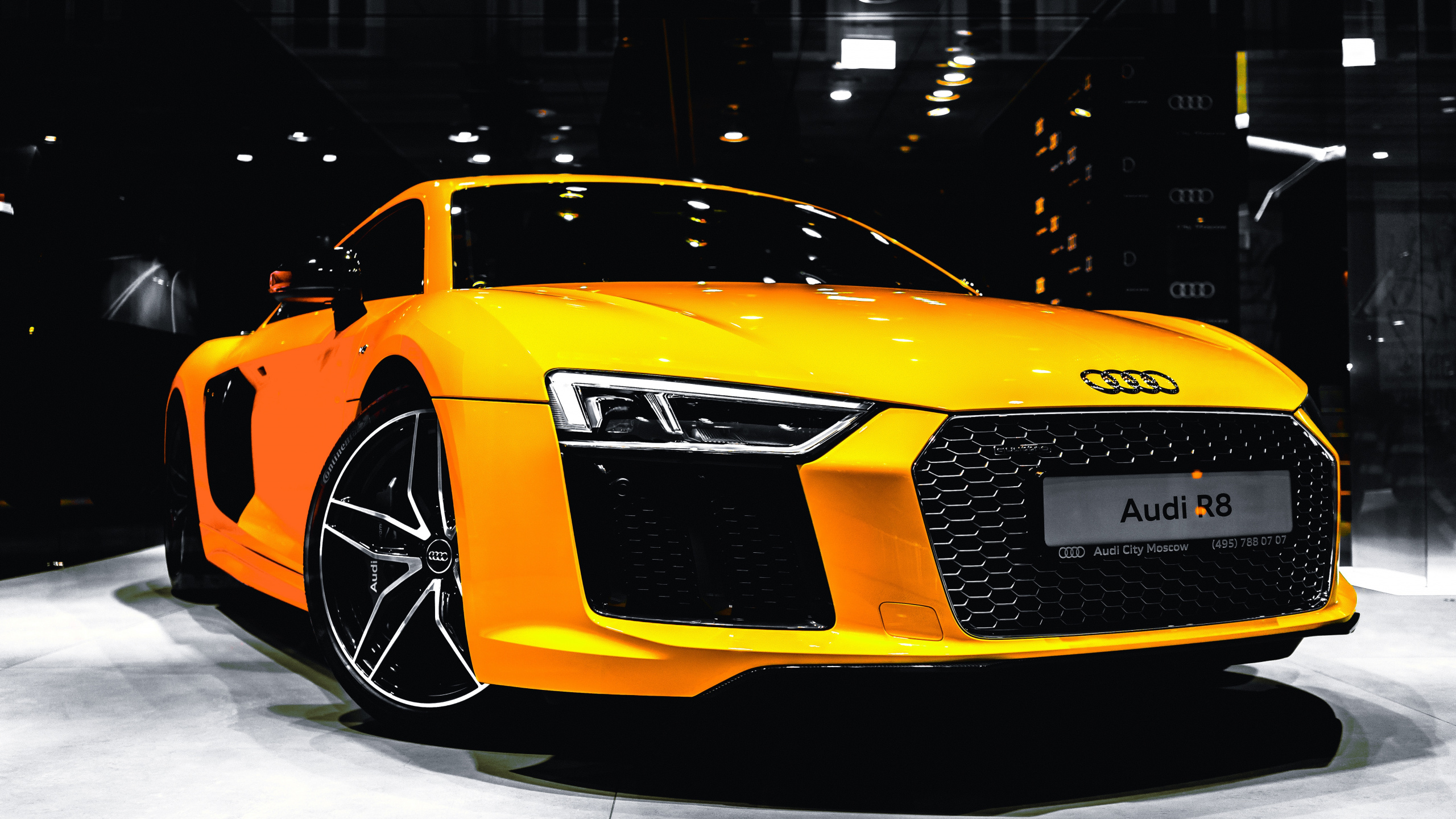 奥迪, 奥迪r8spyder, 汽车展, 超级跑车, 黄色的 壁纸 2560x1440 允许