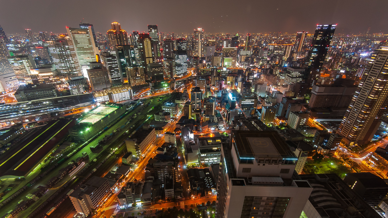 Luftaufnahme Der Stadt Bei Nacht Night. Wallpaper in 1280x720 Resolution