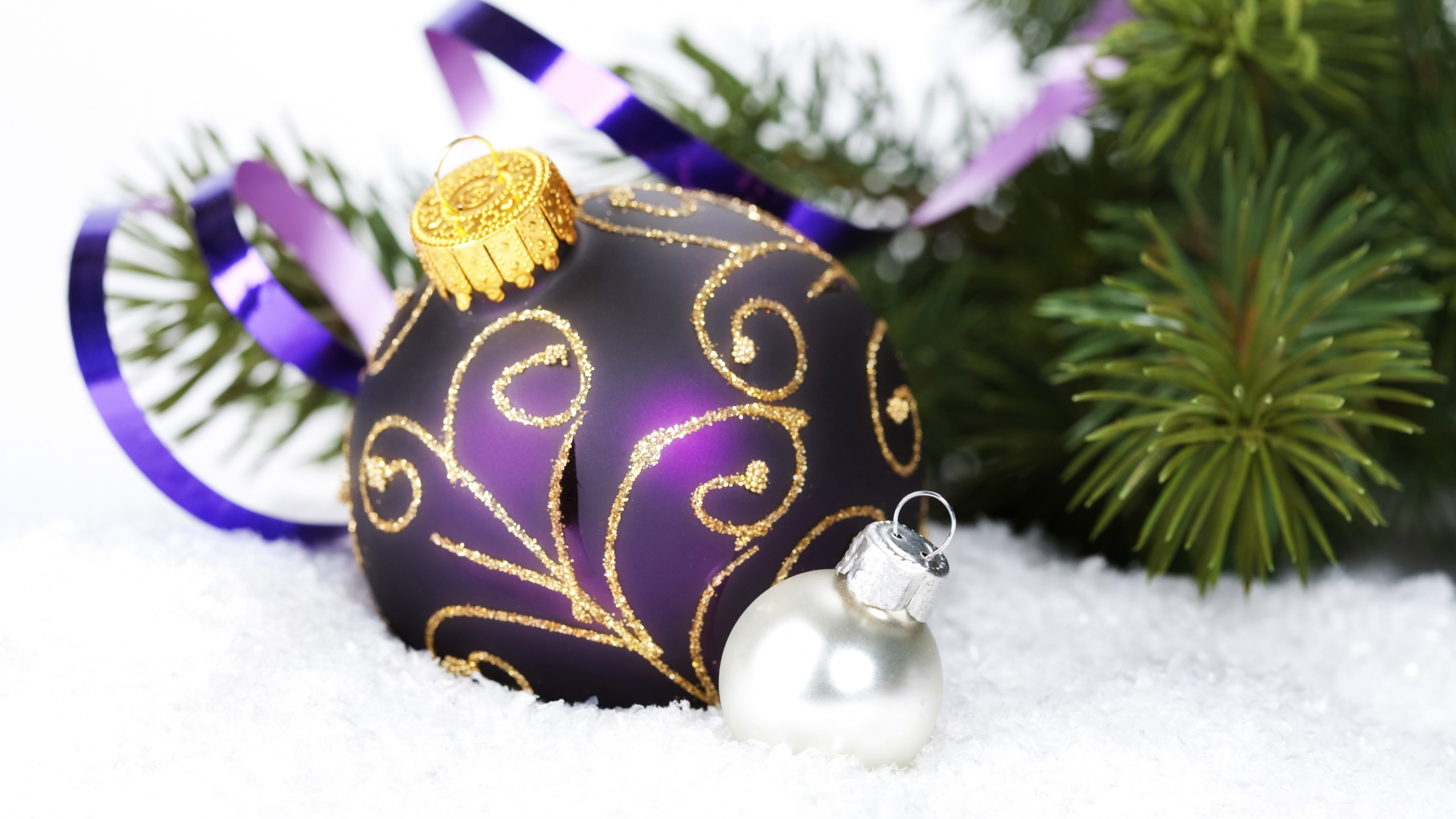 New Year, Christmas Day, Christmas Ornament, Holiday, Purple. Wallpaper in 2560x1440 Resolution