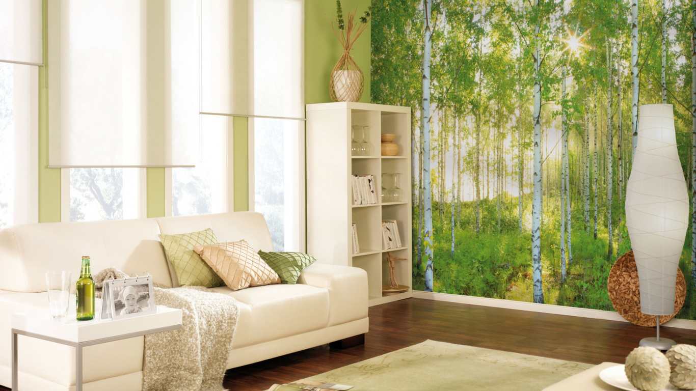 White and Brown Living Room Set. Wallpaper in 1366x768 Resolution