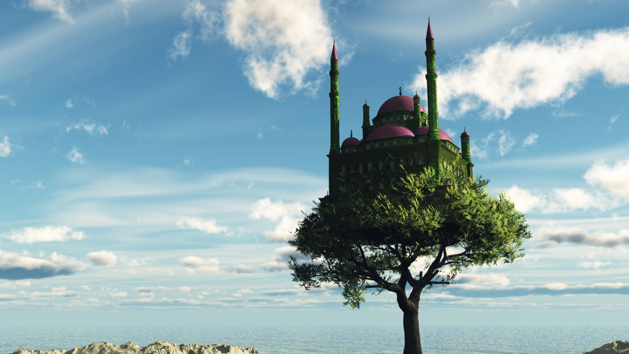 Baum, Meer, Cloud, Ruhe, Urlaub. Wallpaper in 1280x720 Resolution