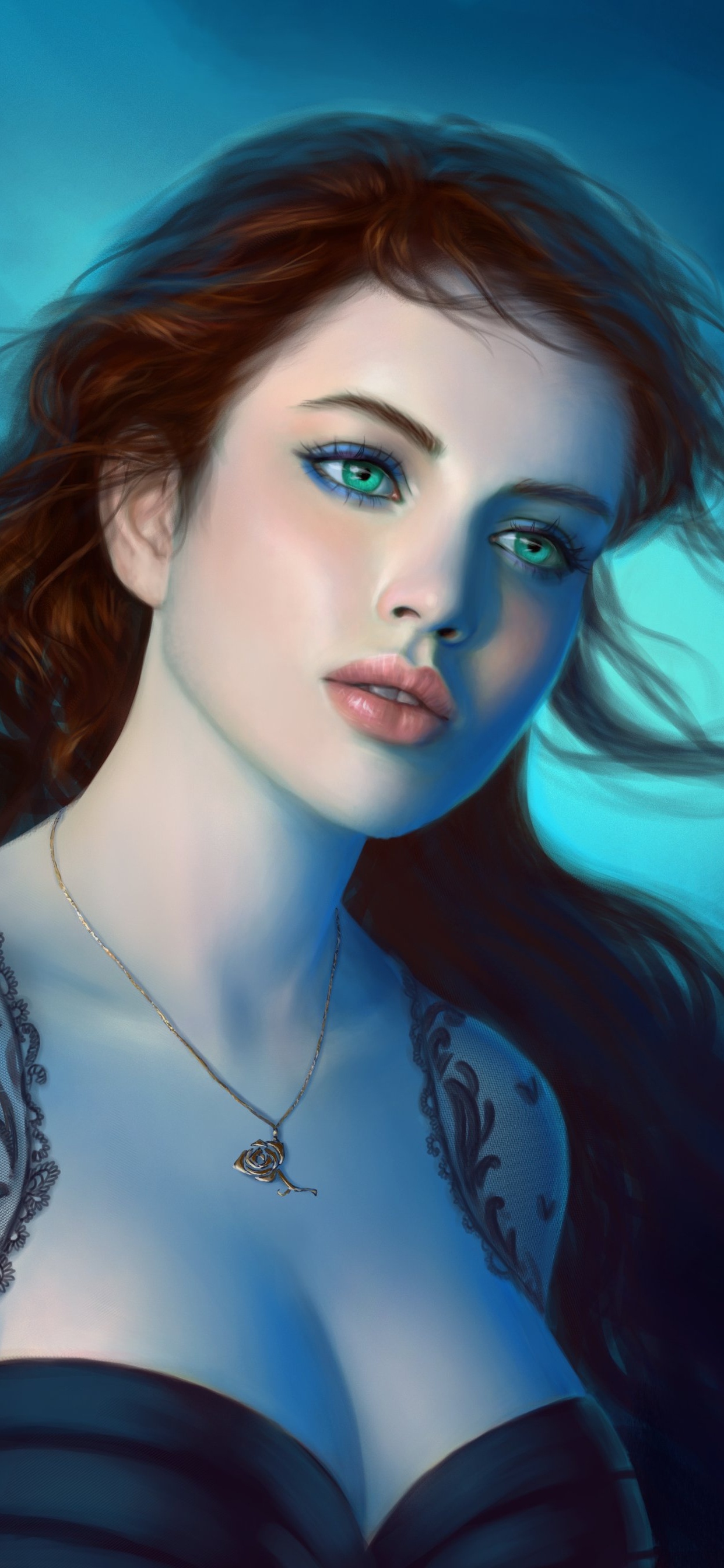 Femme en Soutien-gorge Noir Aux Yeux Bleus. Wallpaper in 1242x2688 Resolution