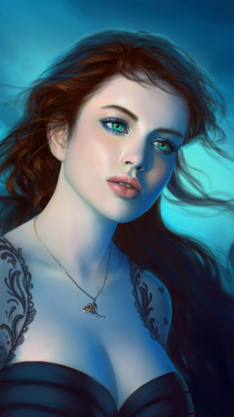 Woman in Black Brassiere With Blue Eyes. Wallpaper in 750x1334 Resolution