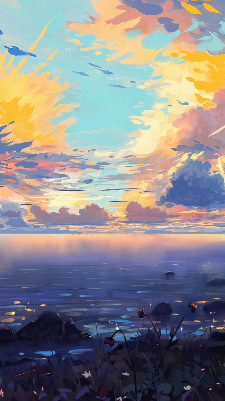 Anime, Cloud, Water, Atmosphere, Daytime. Wallpaper in 750x1334 Resolution