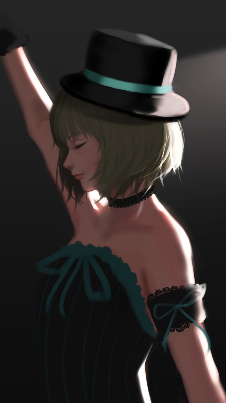 Woman in Black Hat and Red Dress. Wallpaper in 720x1280 Resolution