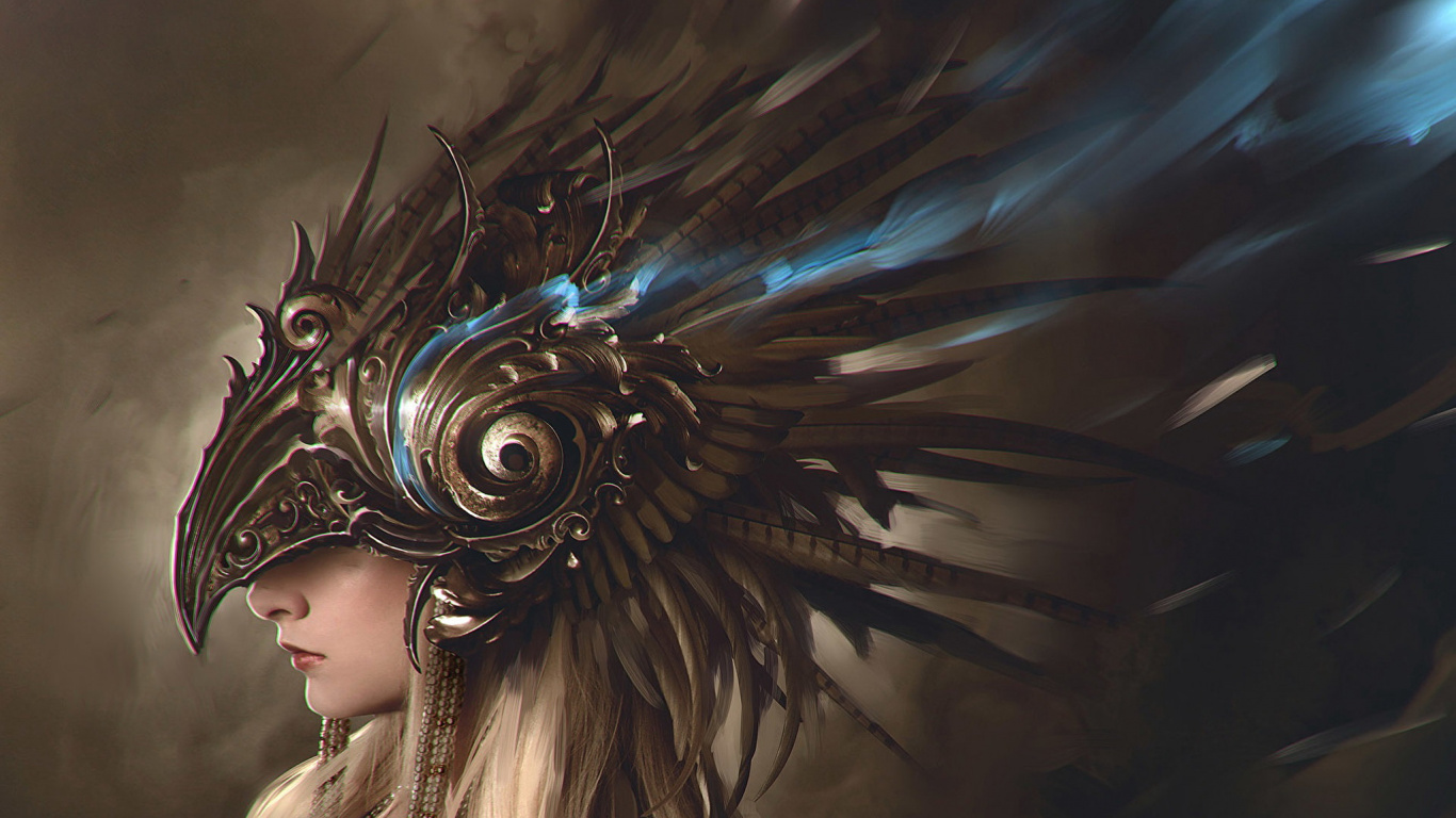 Woman in Gold and Blue Floral Headdress. Wallpaper in 1366x768 Resolution