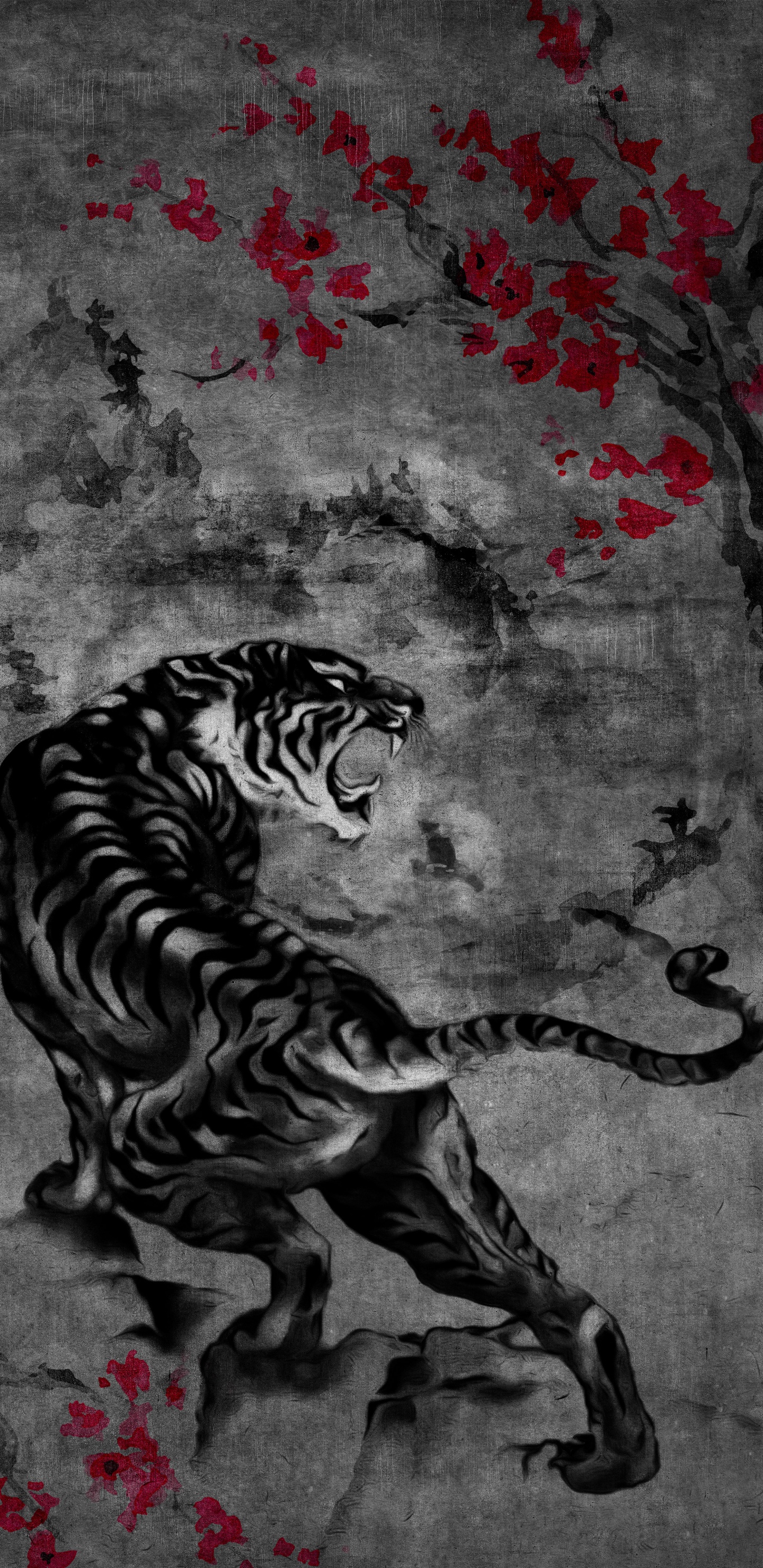 Bengal Tiger, Lion, Japan, Kunst, Japanische Kunst. Wallpaper in 1440x2960 Resolution