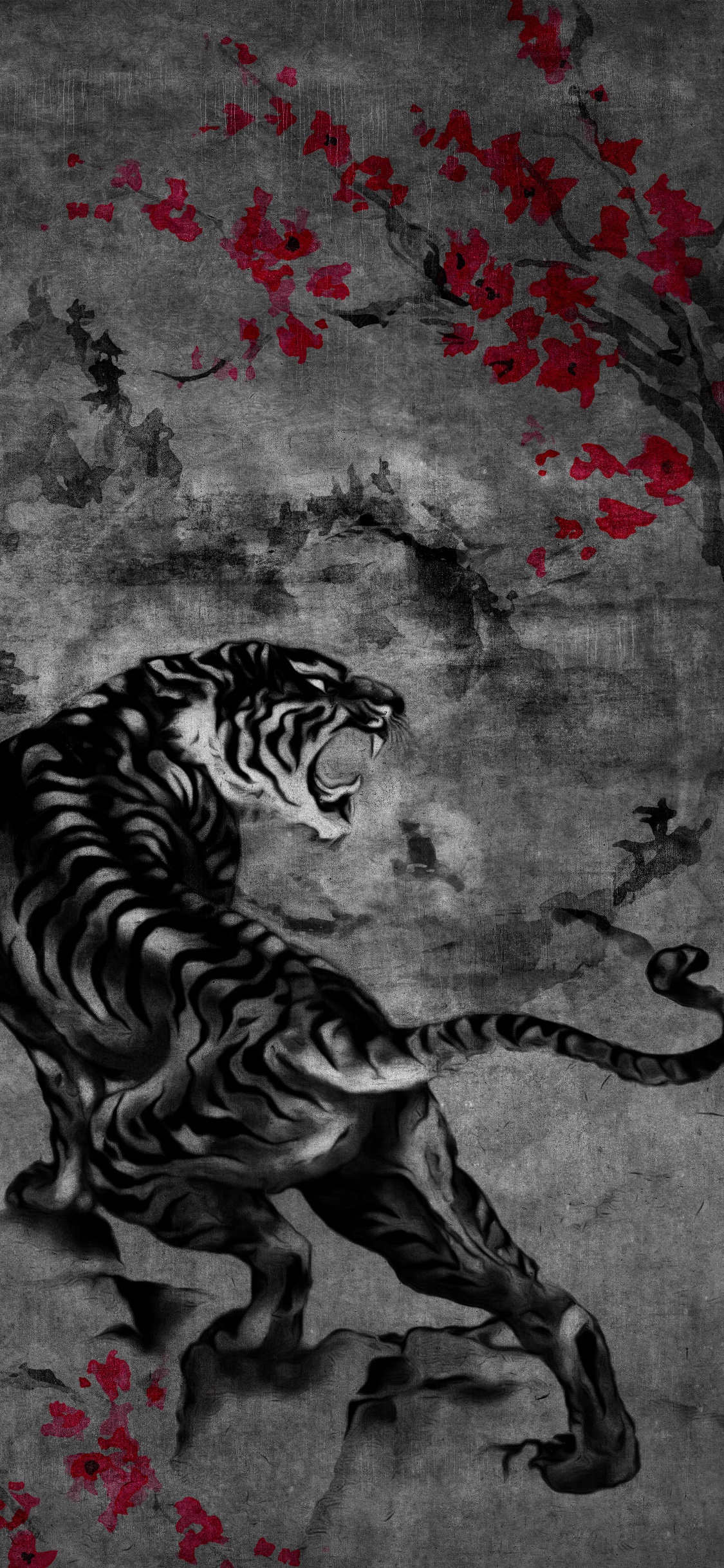 Tigre de Bengala, Leones, Japon, Arte, Arte Japonés. Wallpaper in 1125x2436 Resolution