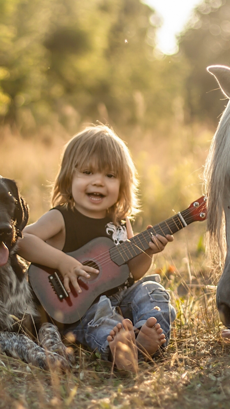 Horse, Child, Fun, Grass, Pasture. Wallpaper in 750x1334 Resolution