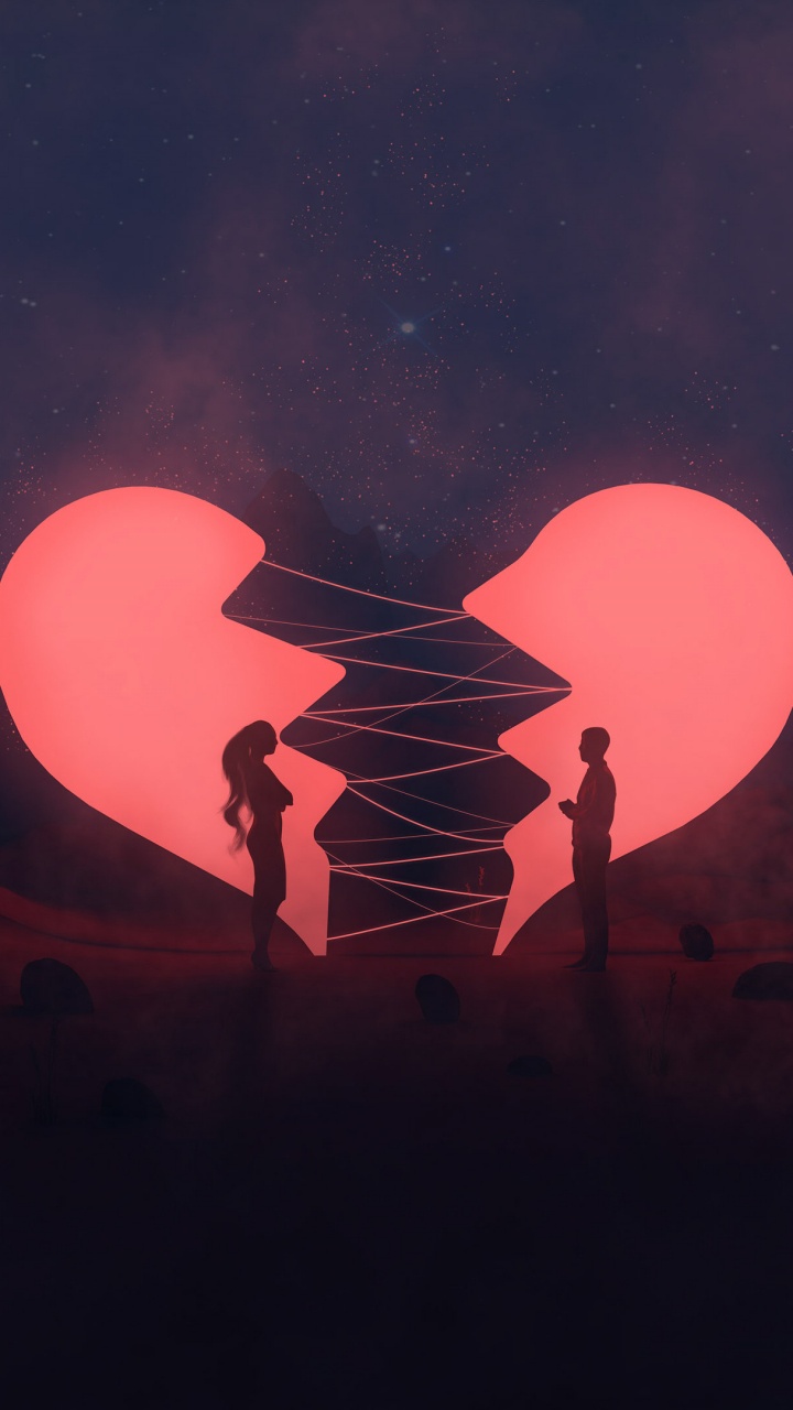 破碎的心, 红色的, 光, 爱情, 心脏 壁纸 720x1280 允许
