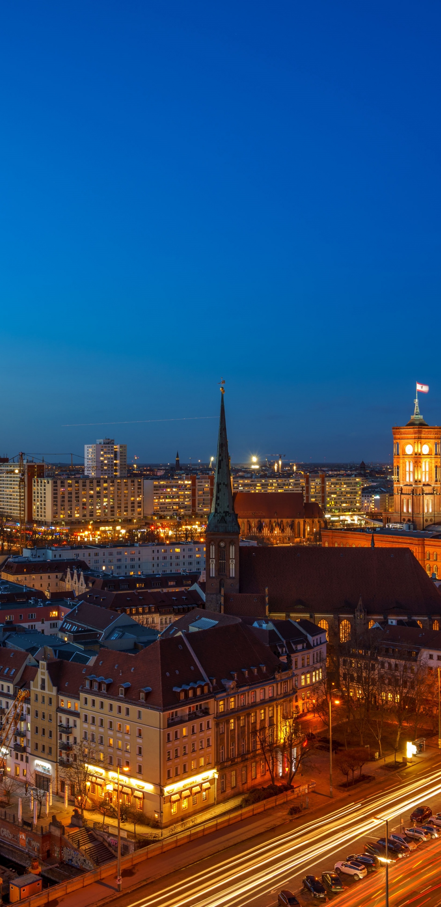Skyline Der Stadt Bei Nacht Night. Wallpaper in 1440x2960 Resolution