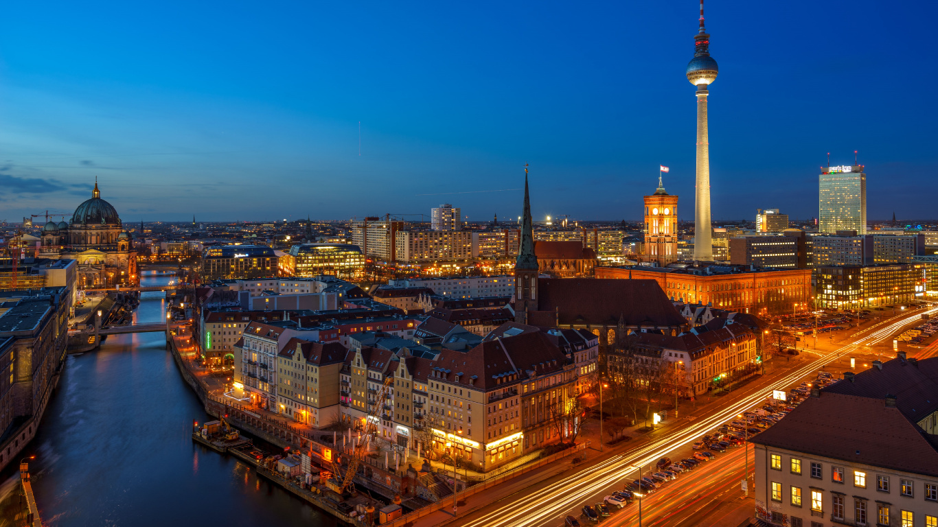 City Skyline During Night Time. Wallpaper in 1366x768 Resolution