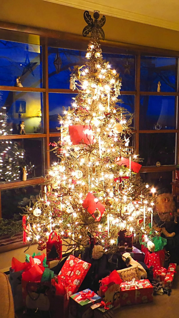 Salon, Arbre de Noël, Les Lumières de Noël, Le Jour De Noël, Conception. Wallpaper in 750x1334 Resolution