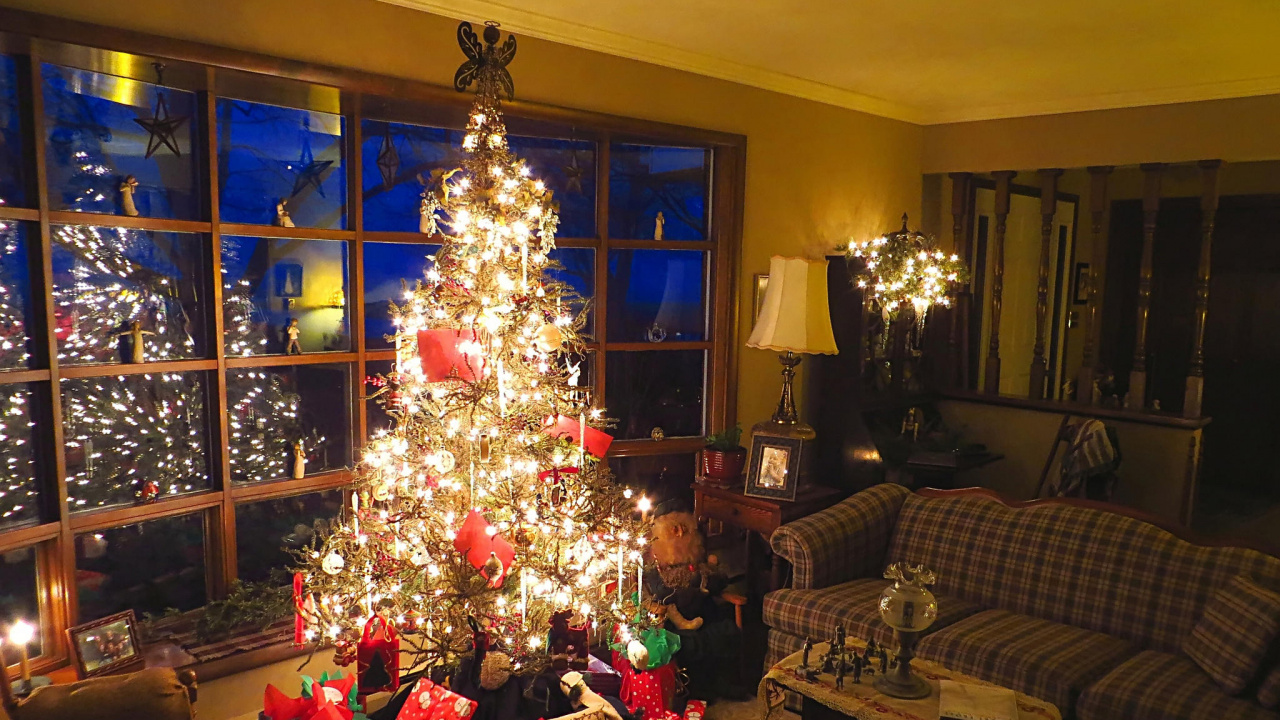 Wohnzimmer, Weihnachtsbaum, Weihnachtsbeleuchtung, Weihnachten, Design. Wallpaper in 1280x720 Resolution