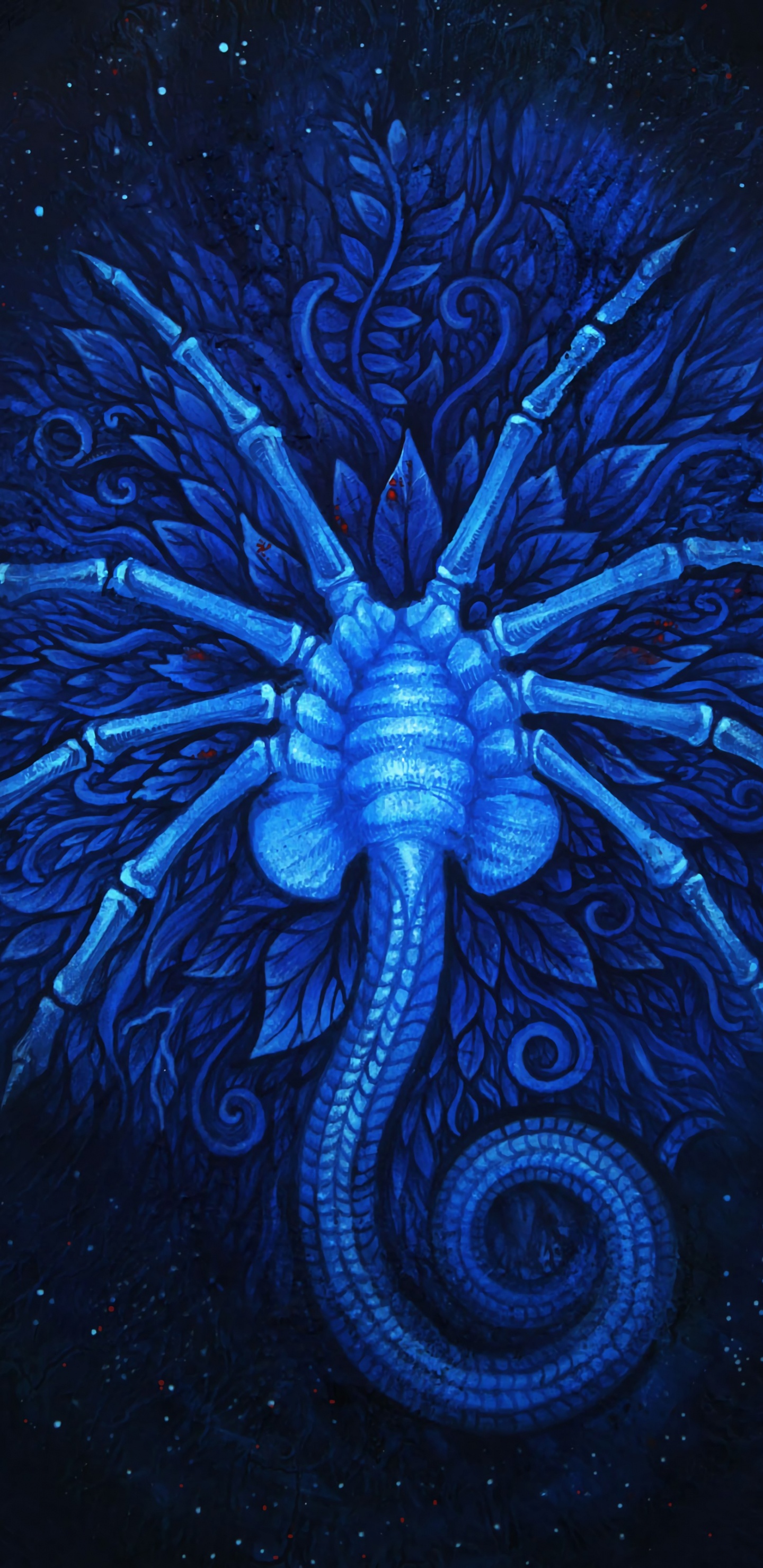 Blue and Black Dragon Illustration. Wallpaper in 1440x2960 Resolution