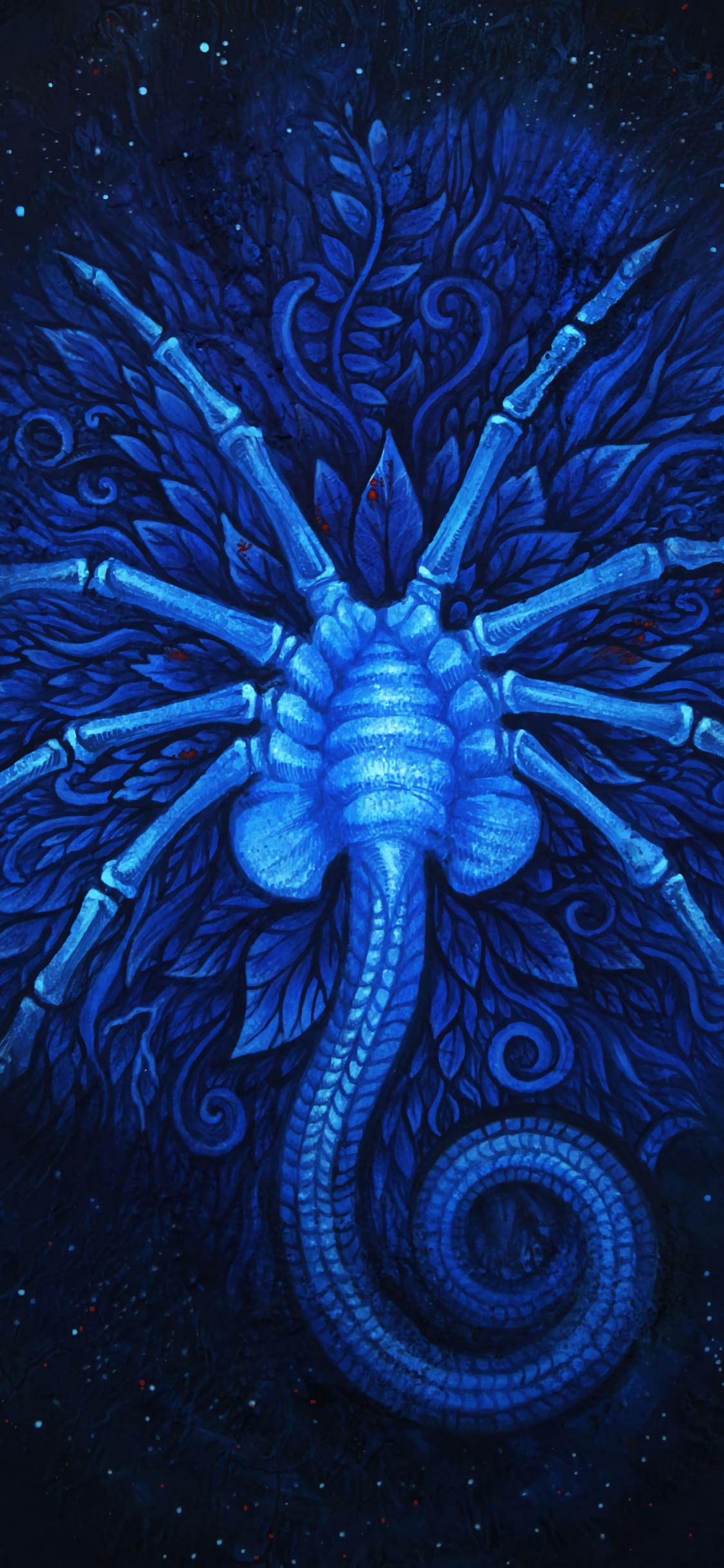 Illustration de Dragon Bleu et Noir. Wallpaper in 1125x2436 Resolution