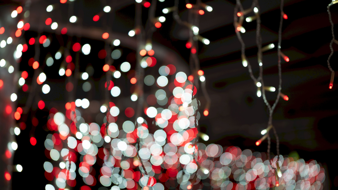 Red and White String Lights. Wallpaper in 1366x768 Resolution