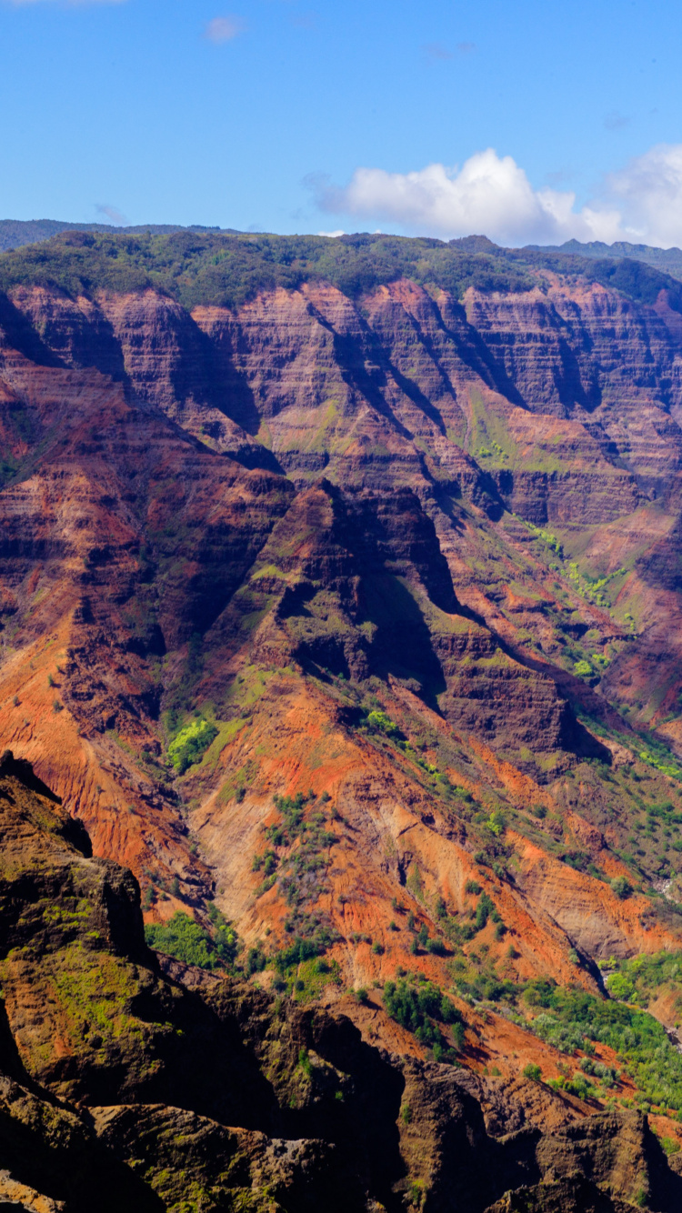 Brown and Green Mountain Under Blue Sky During Daytime. Wallpaper in 750x1334 Resolution