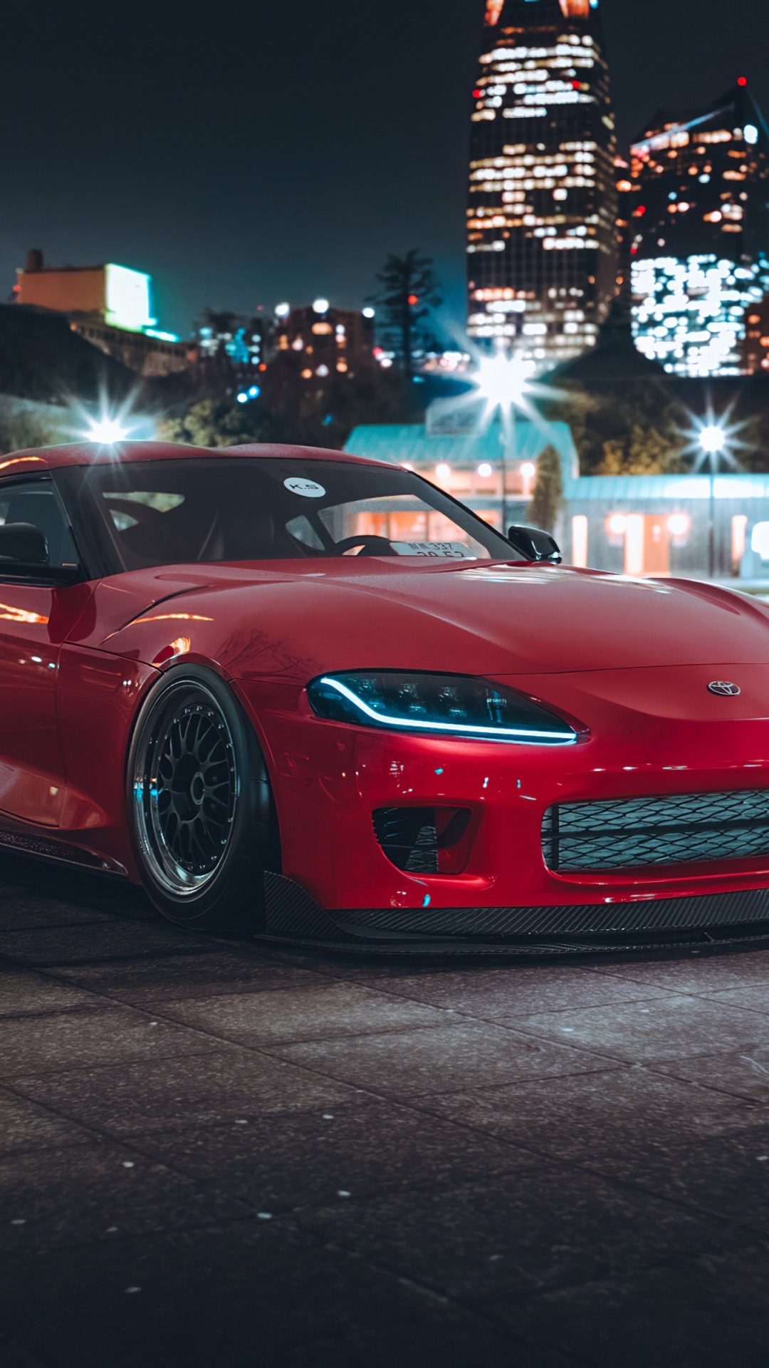 Red Porsche 911 Parked on Street During Night Time. Wallpaper in 1080x1920 Resolution
