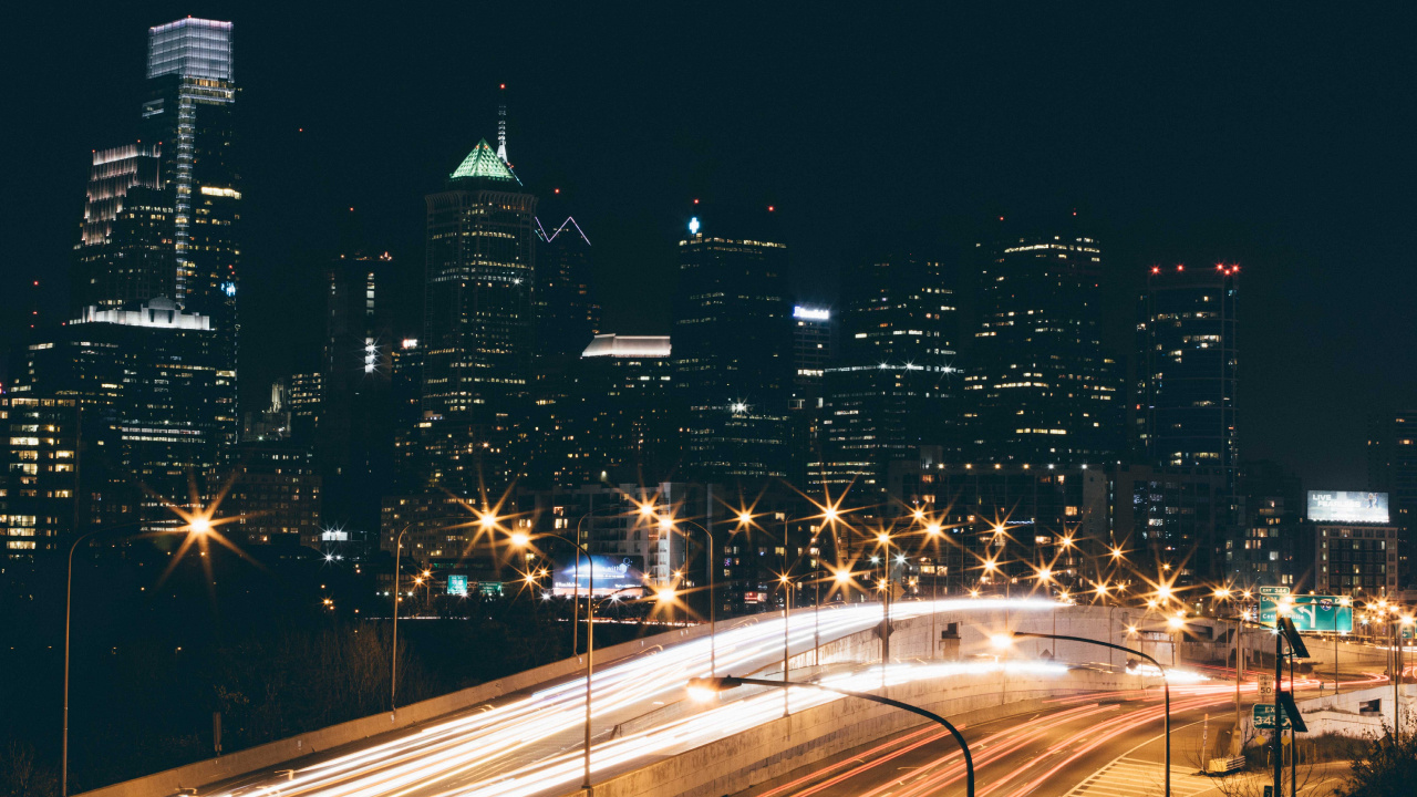 Photographie en Accéléré Des Lumières de la Ville Pendant la Nuit. Wallpaper in 1280x720 Resolution