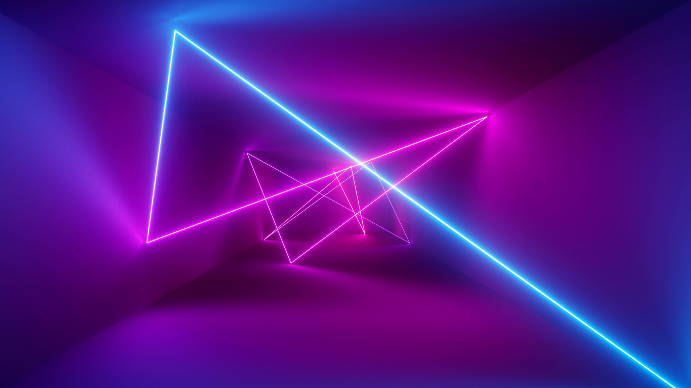 Neon Lighting, Purple, Violet, Visual Effect Lighting, Triangle. Wallpaper in 1366x768 Resolution
