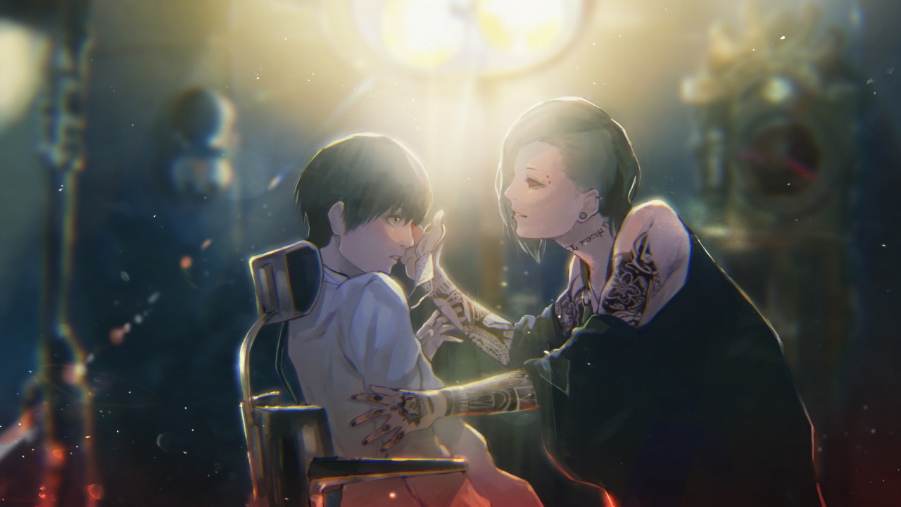 Man and Woman Sitting on Chair. Wallpaper in 1280x720 Resolution