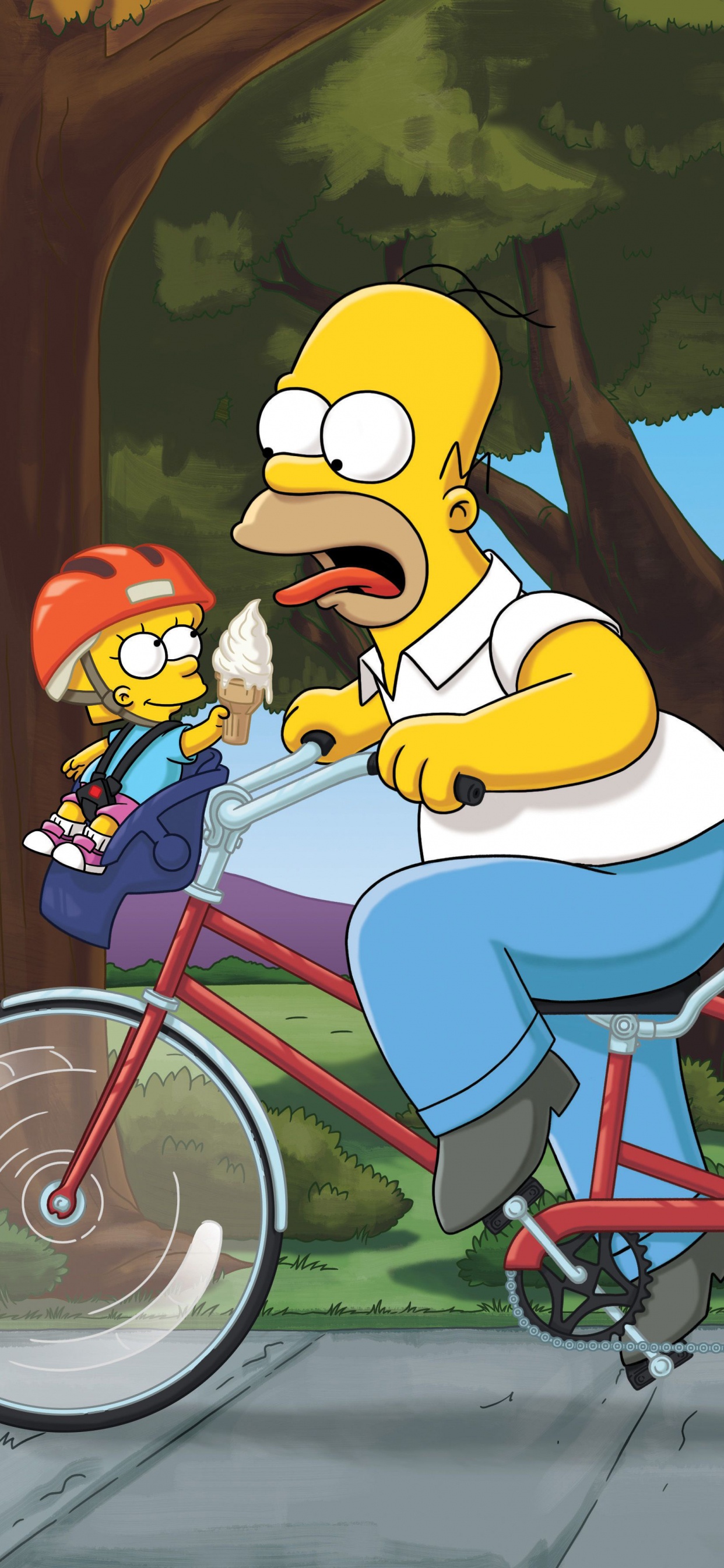 Mickey Mouse Chevauchant un Vélo Rouge et Bleu Avec Illustration de Conduite de Chien. Wallpaper in 1242x2688 Resolution