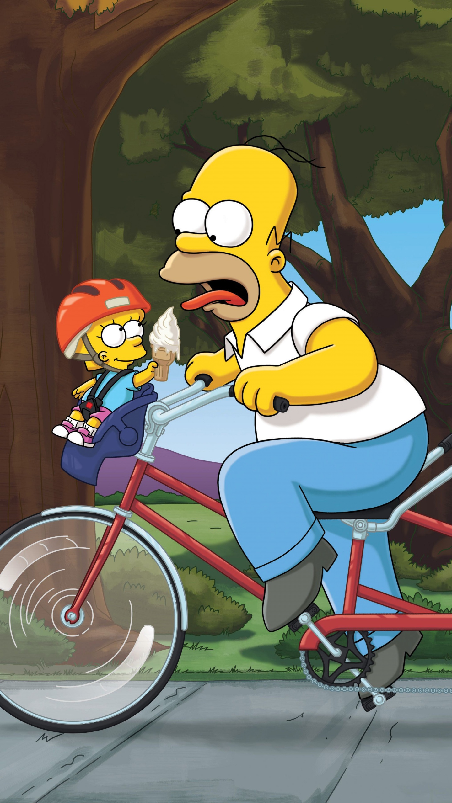 Mickey Mouse Chevauchant un Vélo Rouge et Bleu Avec Illustration de Conduite de Chien. Wallpaper in 1440x2560 Resolution