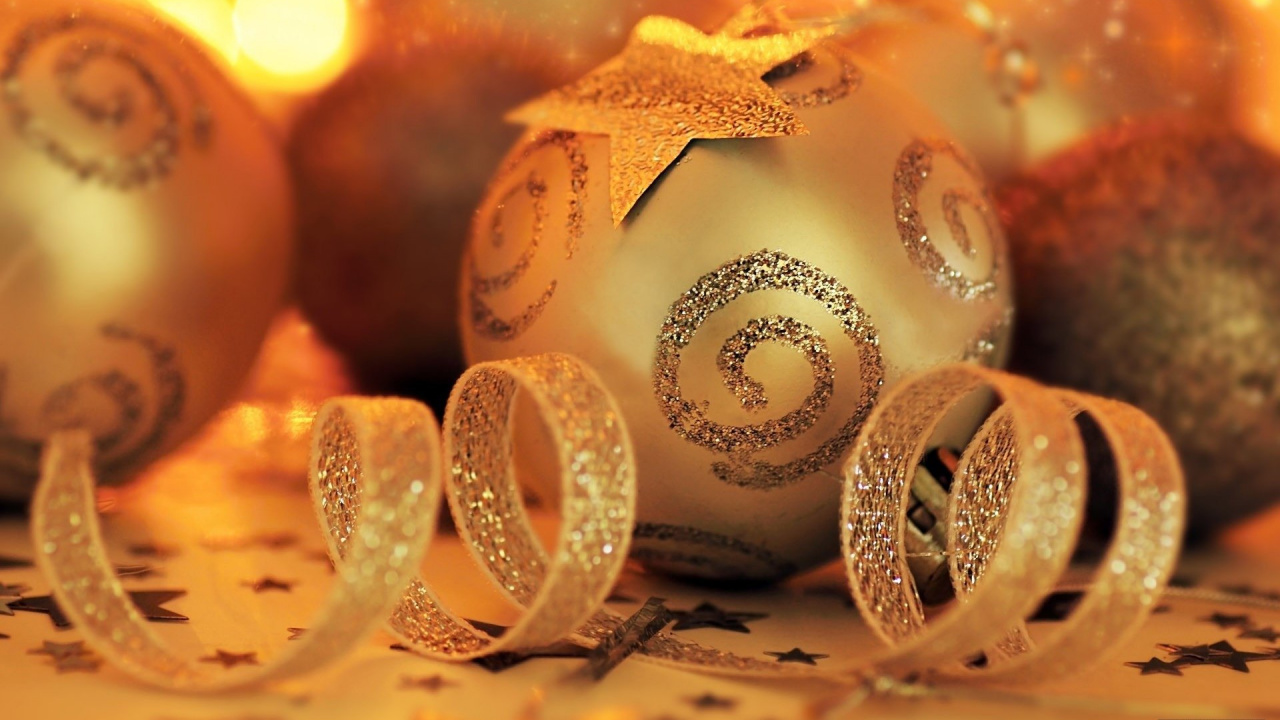 Christmas Ornament, Gold, Holiday, New Year, Christmas Day. Wallpaper in 1280x720 Resolution