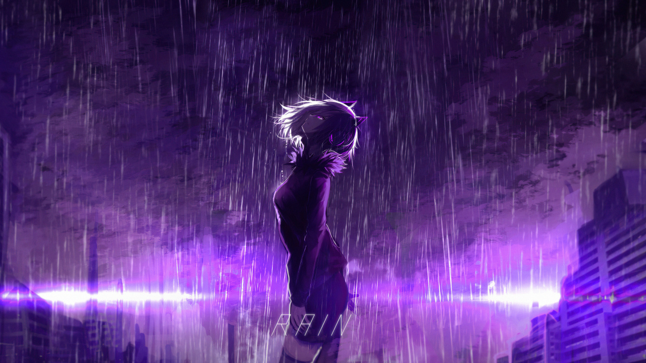 Lila Regen, Anime, Purpur, Wasser, Darstellende Kunst. Wallpaper in 1280x720 Resolution