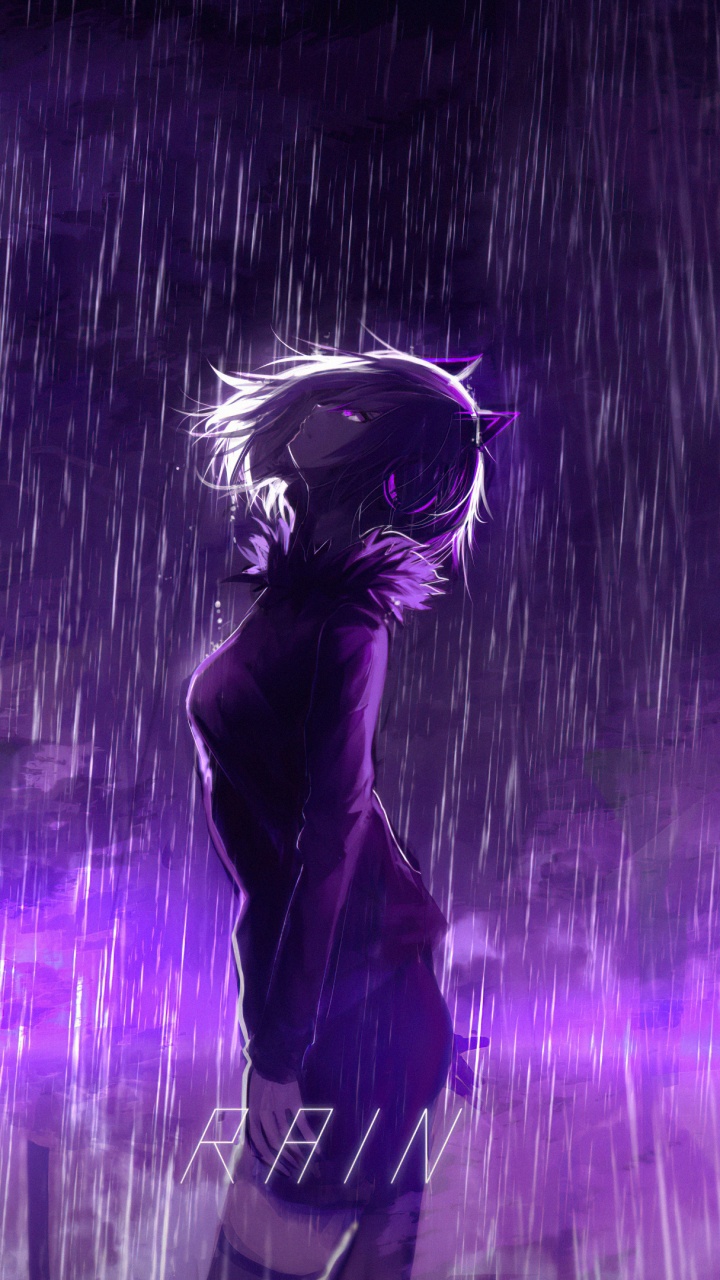 Lila Regen, Anime, Purpur, Wasser, Darstellende Kunst. Wallpaper in 720x1280 Resolution