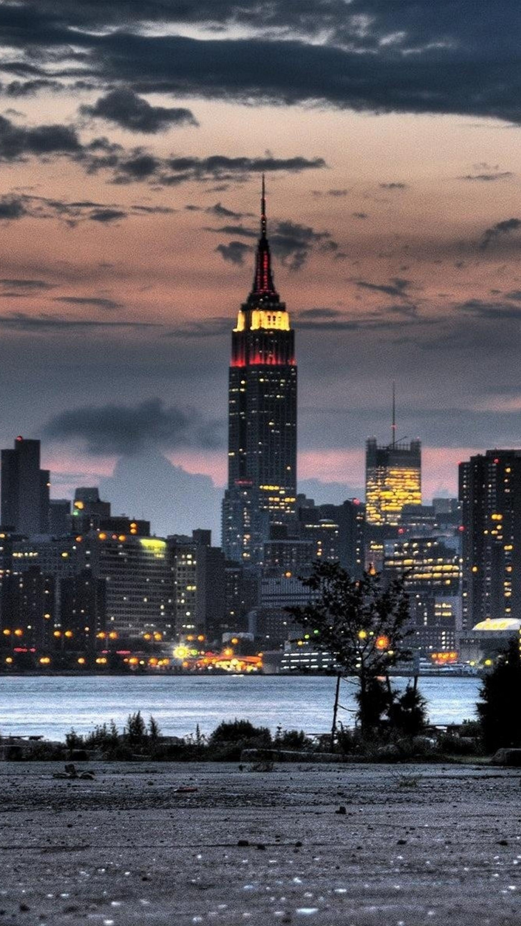 City Skyline Across Body of Water During Night Time. Wallpaper in 750x1334 Resolution