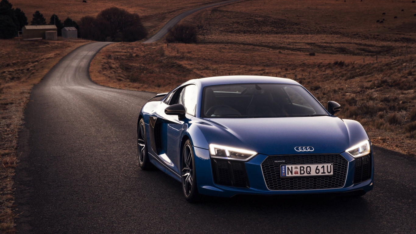 Blue Audi r 8 on Road During Daytime. Wallpaper in 1366x768 Resolution