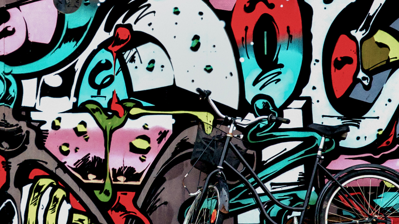 Grafiti, Pez Vela, Rueda, Bicicleta, Neumatico. Wallpaper in 1366x768 Resolution