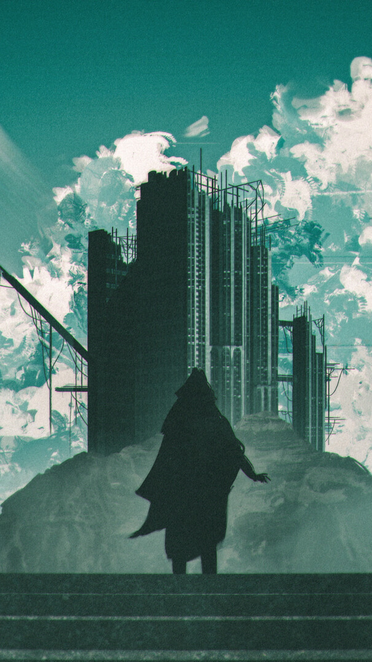 Silhouette de Personne Debout Sur la Peinture de Pont. Wallpaper in 750x1334 Resolution