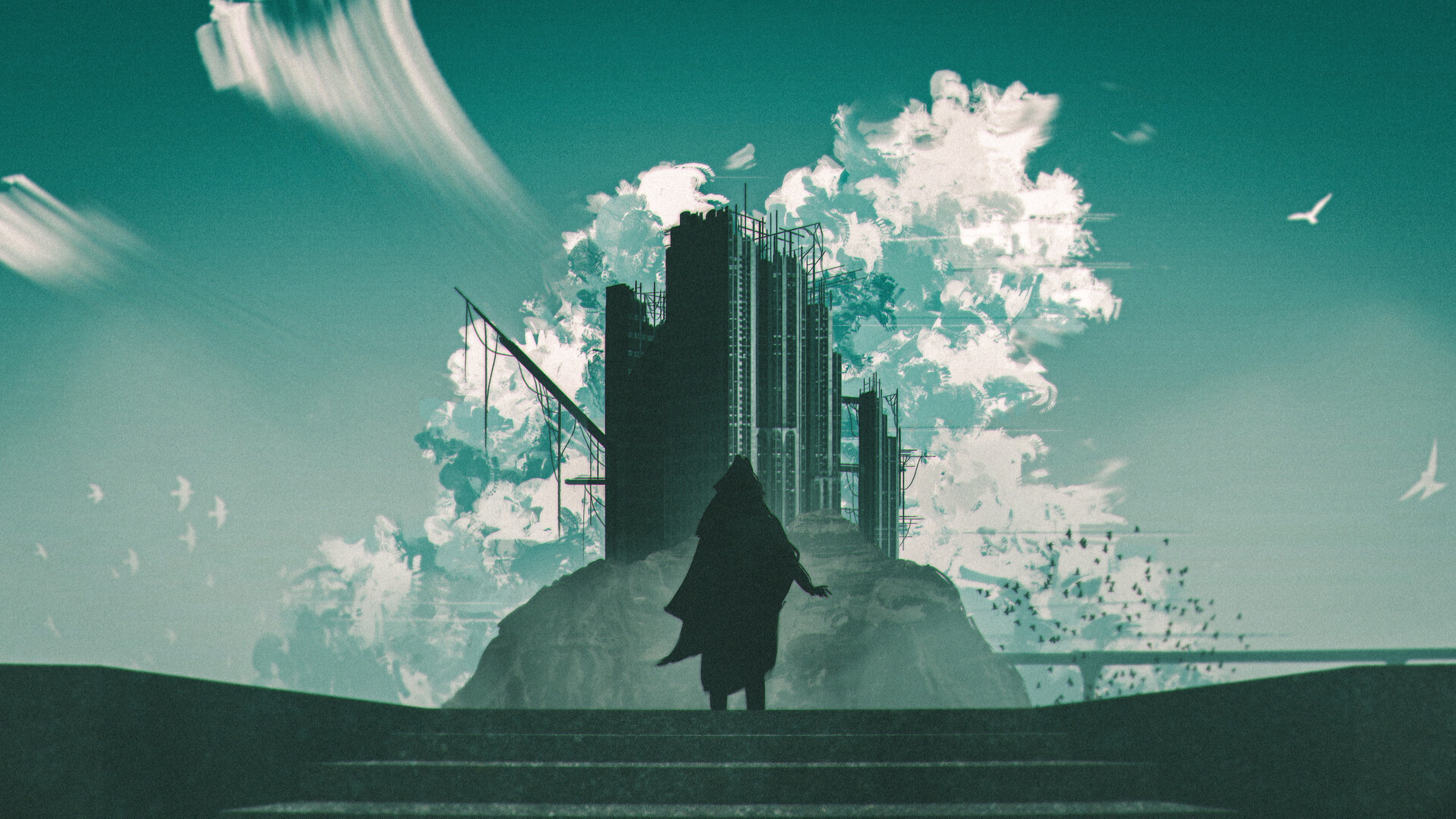 Silhouette Einer Person, Die Auf Brückenmalerei Steht. Wallpaper in 3840x2160 Resolution
