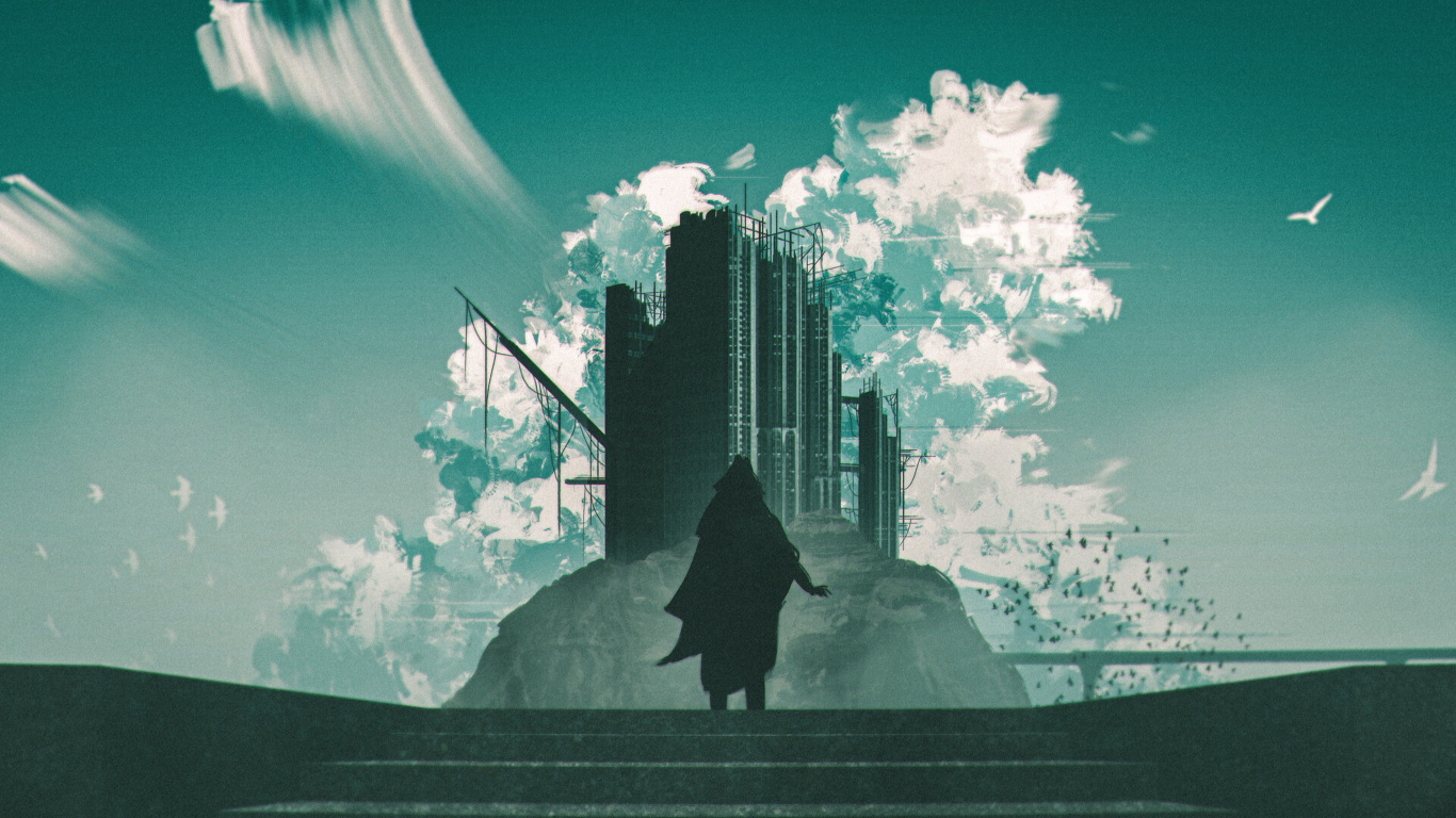 Silueta de Persona de Pie en la Pintura Del Puente. Wallpaper in 1366x768 Resolution