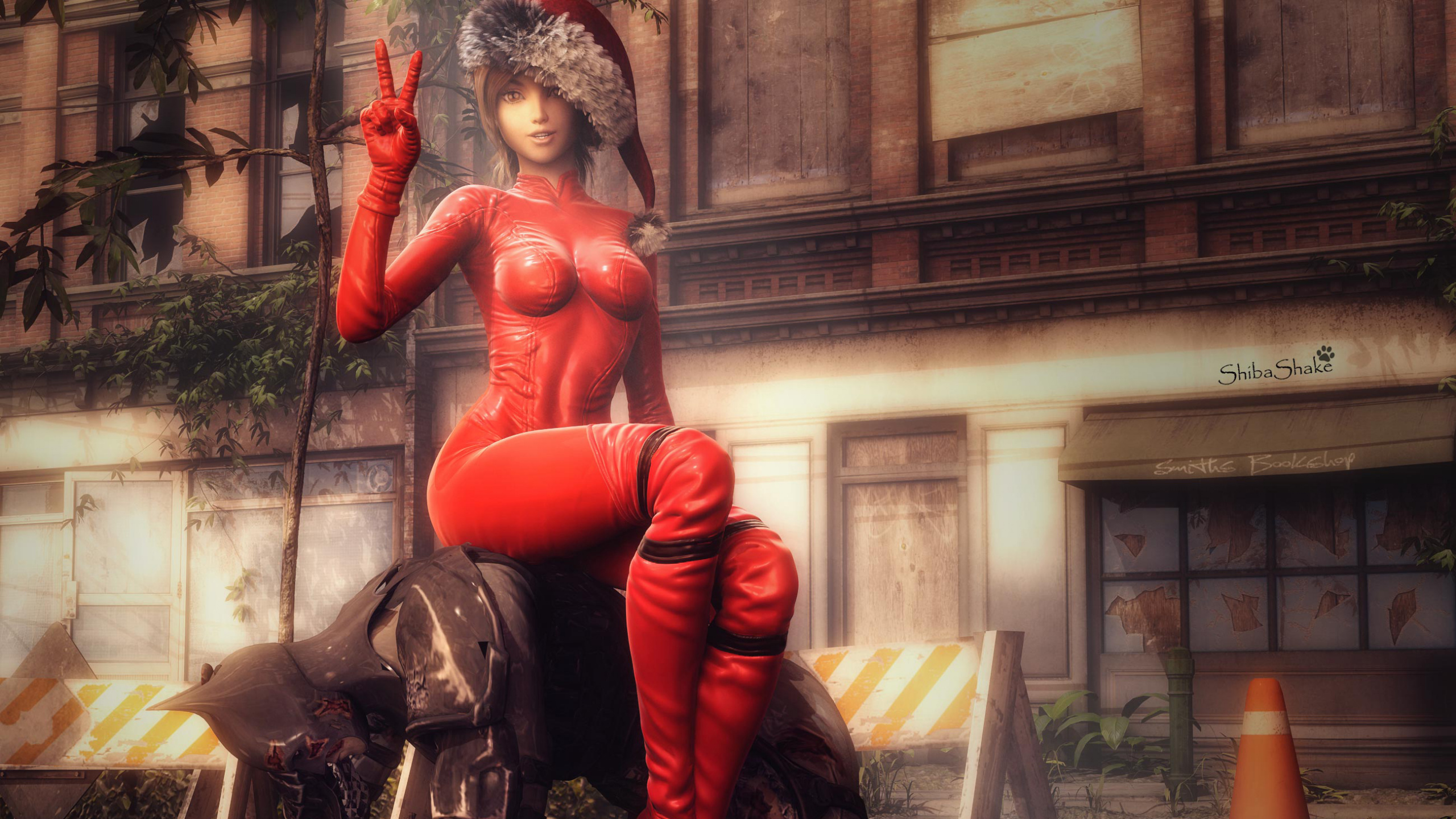 Person in Red and Black Costume Standing Near Brown Concrete Building During Daytime. Wallpaper in 2560x1440 Resolution