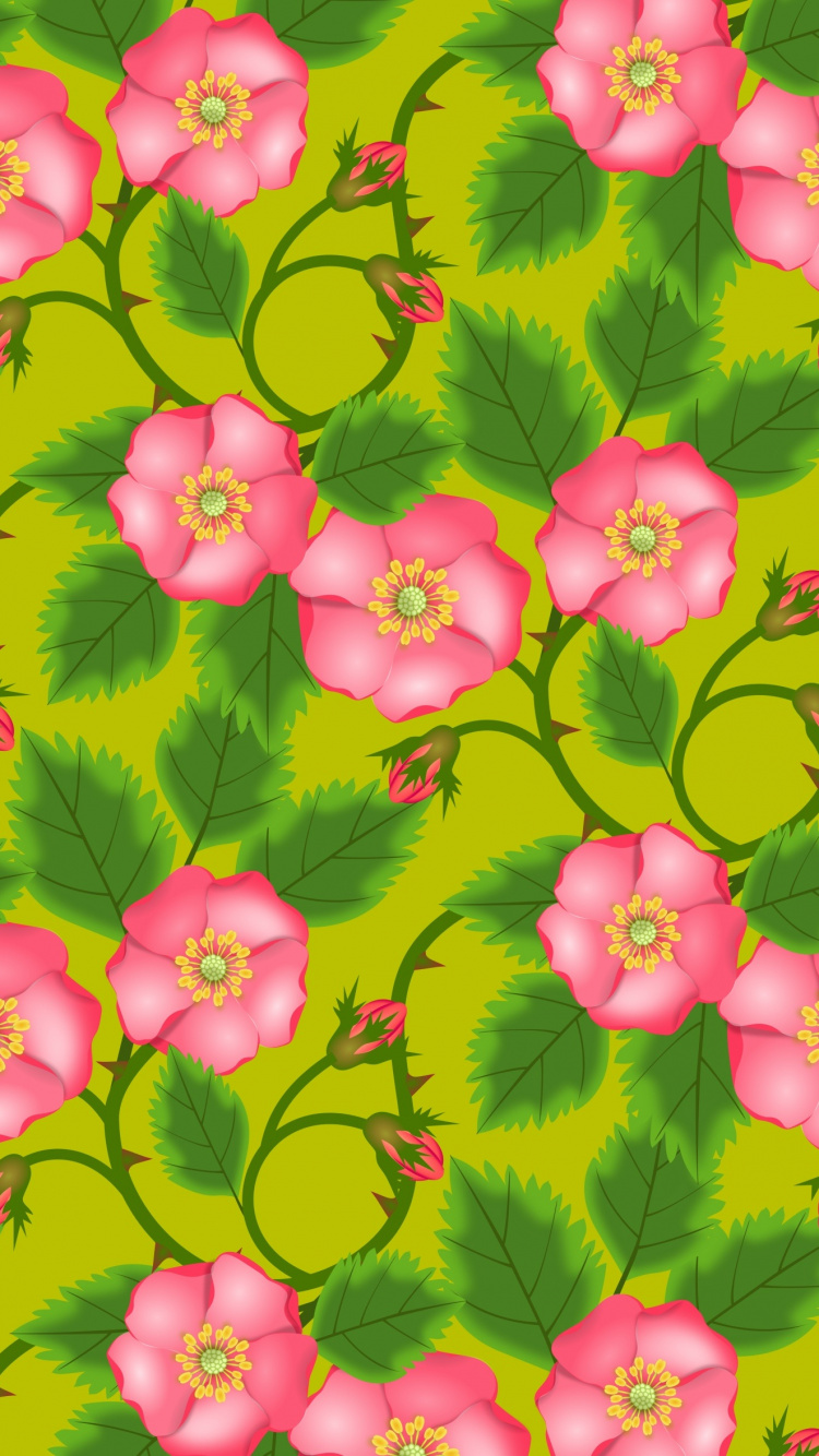 Rosa Und Rote Blüten Auf Grünen Blättern. Wallpaper in 750x1334 Resolution