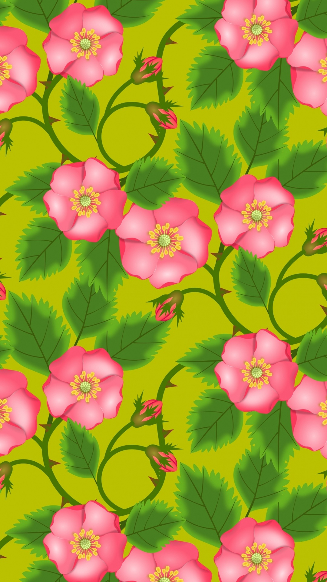 Pink and Red Flowers on Green Leaves. Wallpaper in 1080x1920 Resolution
